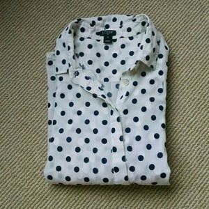 Jcrew white and navy button down shirt